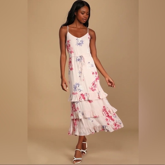 Lulus Dresses & Skirts - Lulu’s Feeling The Frills Floral Ruffle Spaghetti Strap Dress Size L